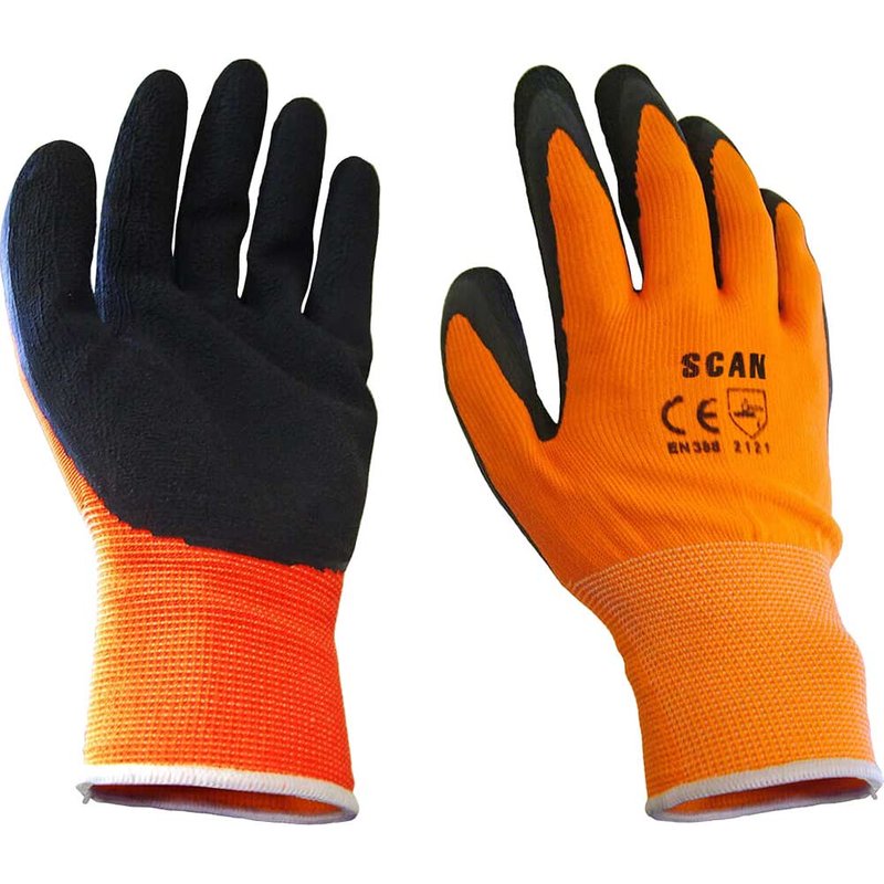 Scan Hi-Vis Orange Foam Latex Coated Gloves - L (Size 9) 2ARK46J-24