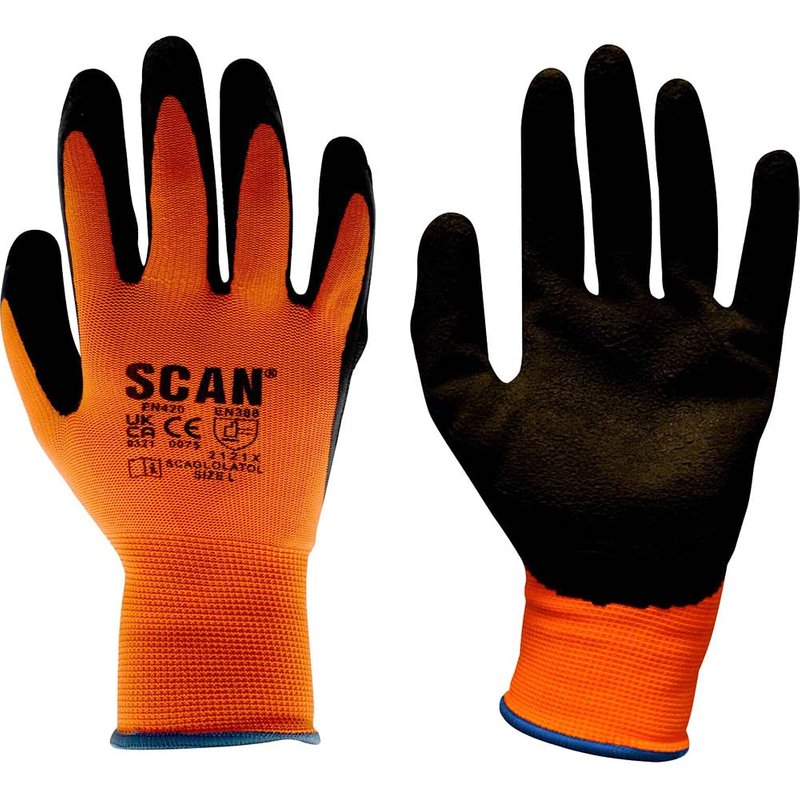 Scan Hi-Vis Orange Foam Latex Coated Gloves - M (Size 8)