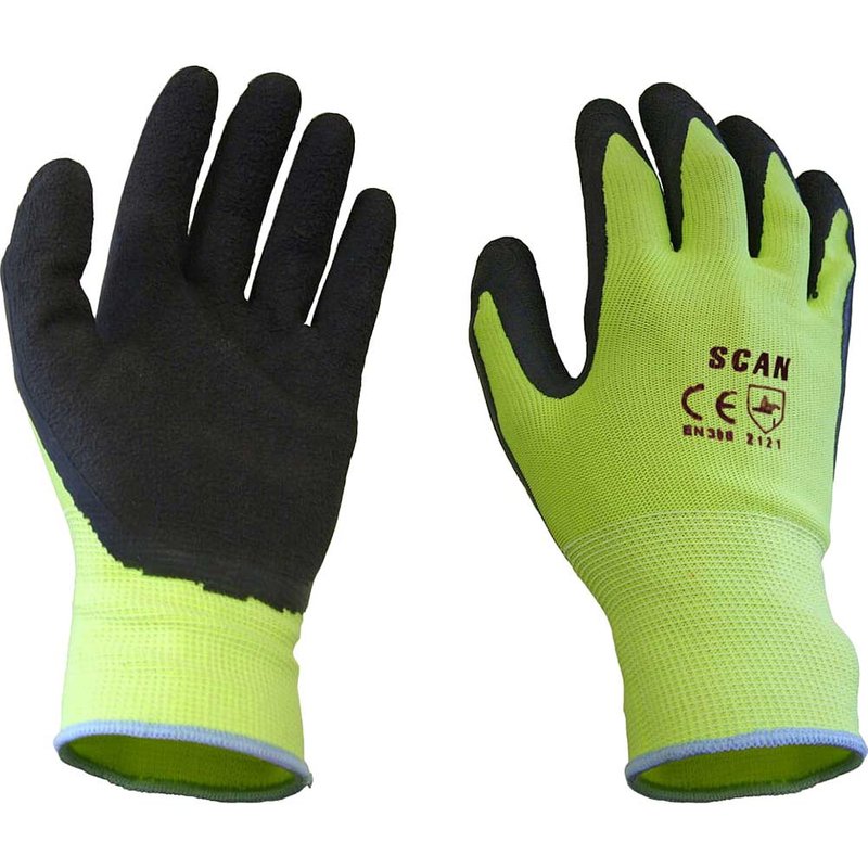 Scan Hi-Vis Yellow Foam Latex Coated Gloves - L (Size 9) 2ARK49L-24