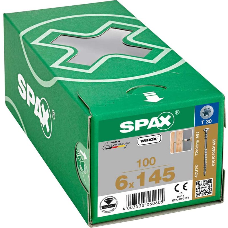 Spax Wirox T Star Plus Flat Frame Adjusting Wood Screws 6mm 145mm Pack of 100
