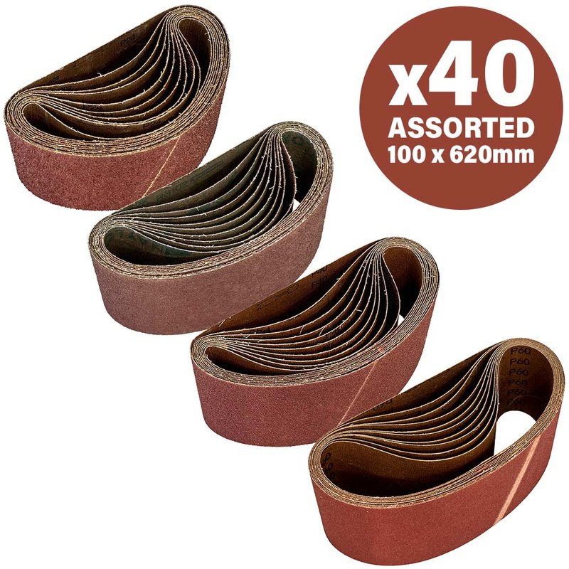 Sirius 40 Piece Assorted 100mm x 620mm Sanding Belts 100mm x 620mm Assorted Pack of 40
