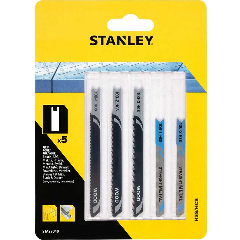 Stanley 5 Piece U Shank Jigsaw Blade Set for Wood and Metal
