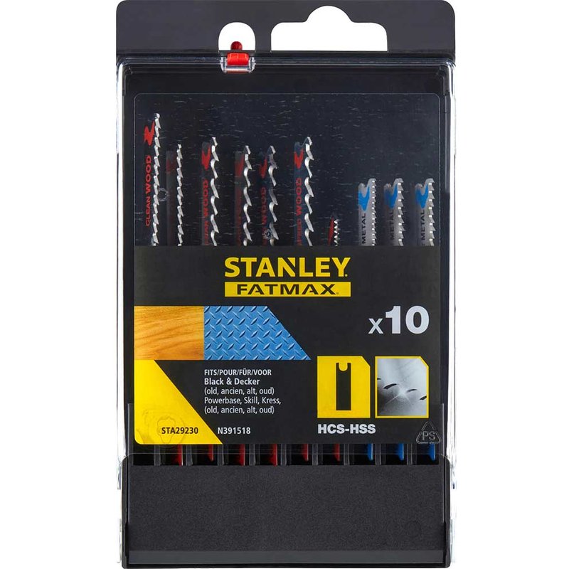 Stanley FatMax 10 Piece U Shank Jigsaw Blade Set for Wood and Metal