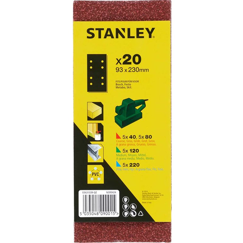 Stanley Punched Clip On 1/3 Sanding Sheets 93mm x 230mm Assorted Pack of 20