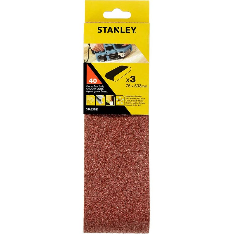 Stanley 75mm x 533mm Sanding Belts 75mm x 533mm 40g Pack of 3