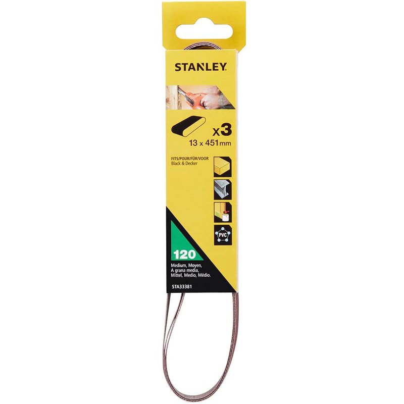 Stanley Powerfile Sanding Belts 13mm x 451mm 13mm x 451mm 120g Pack of 3