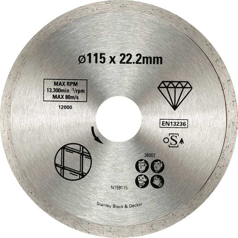 Stanley FatMax Continuous Rim Diamond Cutting Disc for Tiles 115mm