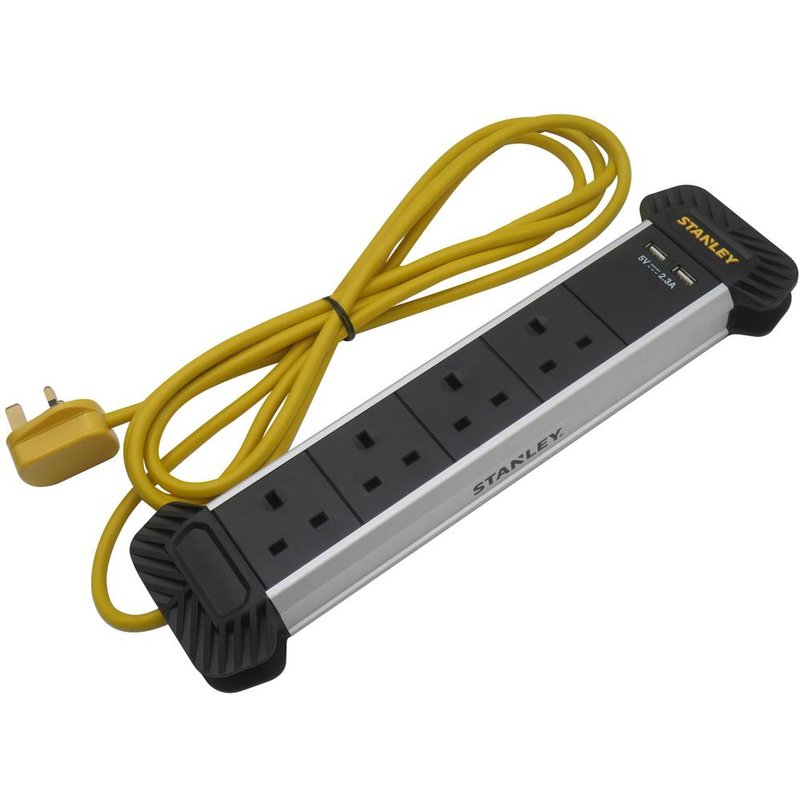 STANLEY® Electrical 4-Gang + 2 USB Powerboard with Cable Management 3m SXECFE2DHFE