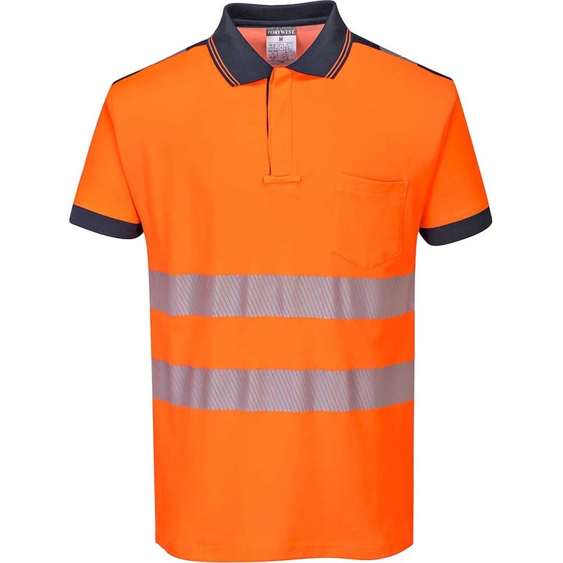 Portwest PW3 Hi Vis Cotton Comfort Polo Short Sleeve Shirt Orange / Navy M