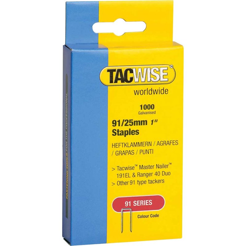 Tacwise 91 Narrow Crown Staples 25mm - Electric Tackers (Pack 1000) 0285