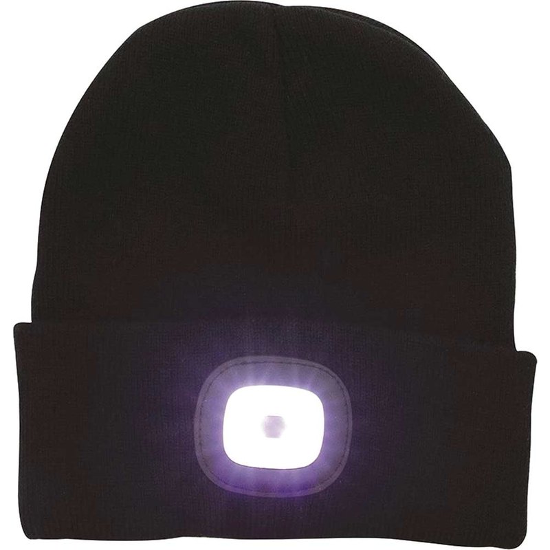 Town and Country Beanie Hat and Rechargeable LED Head Torch Black One Size