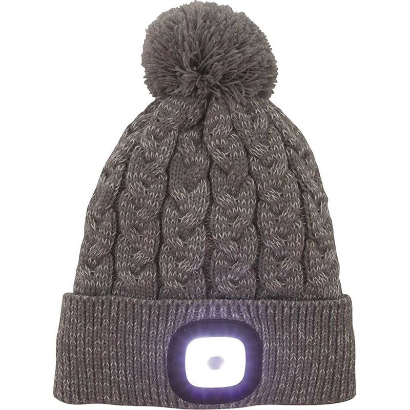 Town and Country Bobble Hat and Rechargeable LED Head Torch Grey One Size