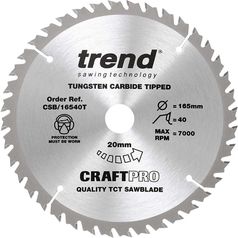 Trend CRAFTPRO Wood Cutting Cordless Saw Blade 165mm 40T 20mm