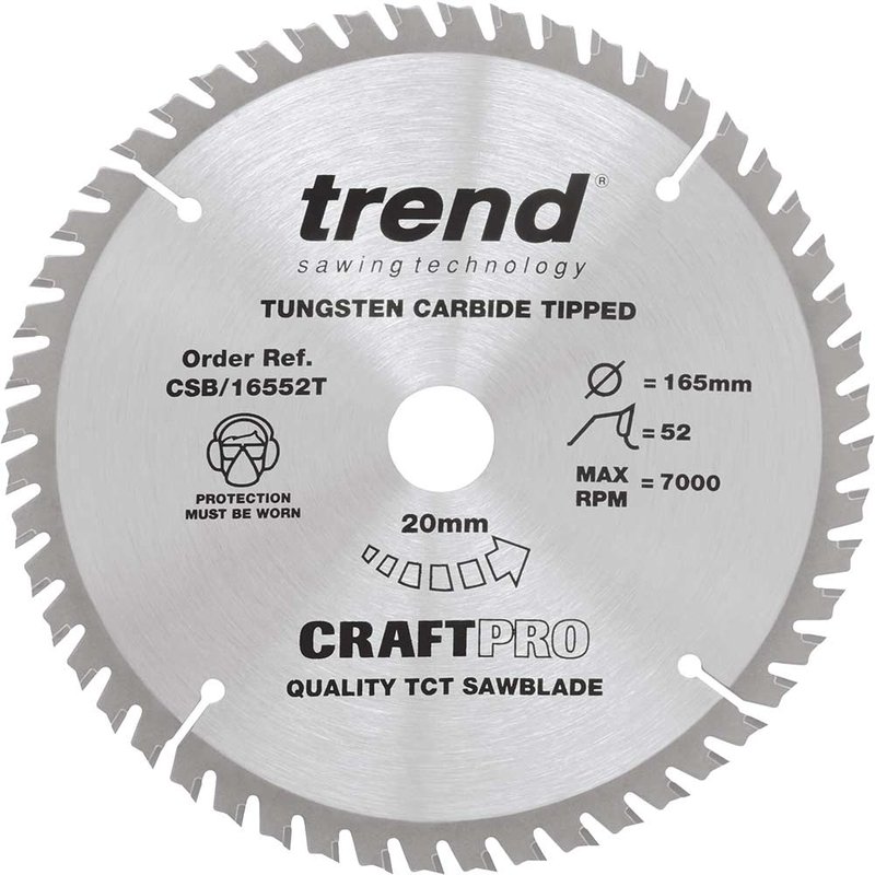 Trend Craft Thin Kerf Circular Saw Blade 165 x 52T x 20mm CSB/16552T