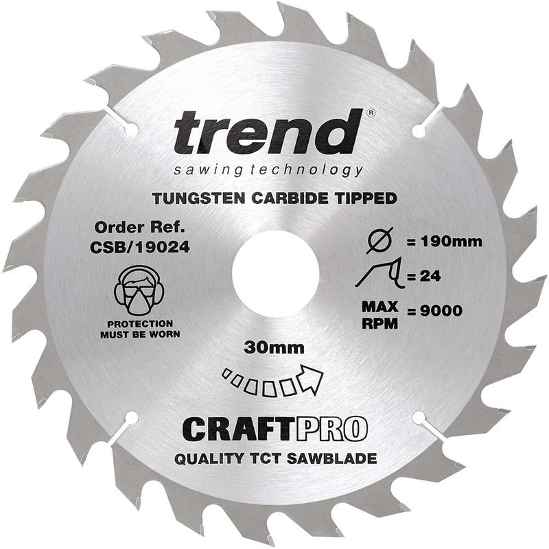 Trend CRAFTPRO Non Stick Wood Cutting Saw Blade 190mm 24T 30mm