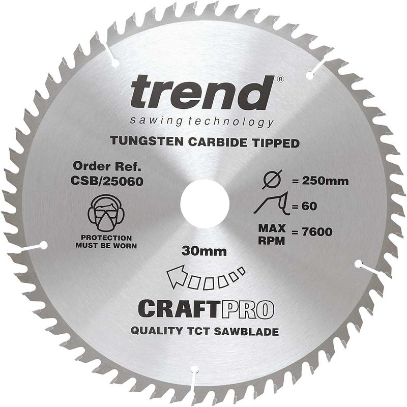 Trend CRAFTPRO Non Stick Wood Cutting Saw Blade 250mm 60T 30mm