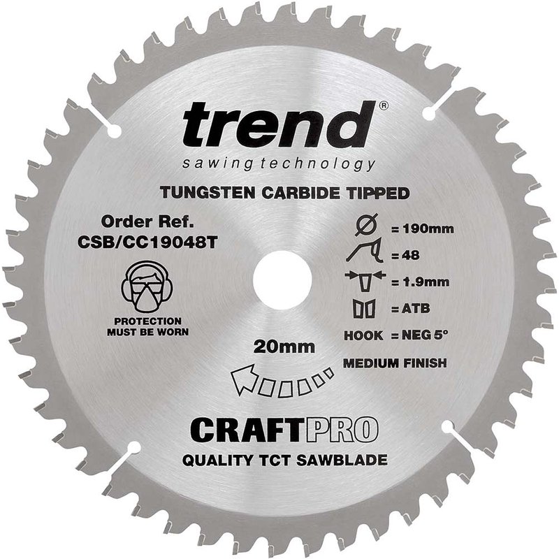 Trend Craft Anti Kickback Thin Kerf Circular Saw Blade 190mm 48T 20mm
