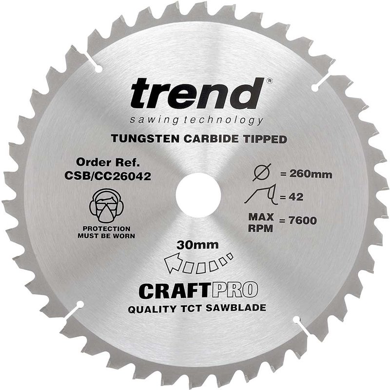 Trend CRAFTPRO Wood Cutting Mitre Saw Blade 260mm 42T 30mm
