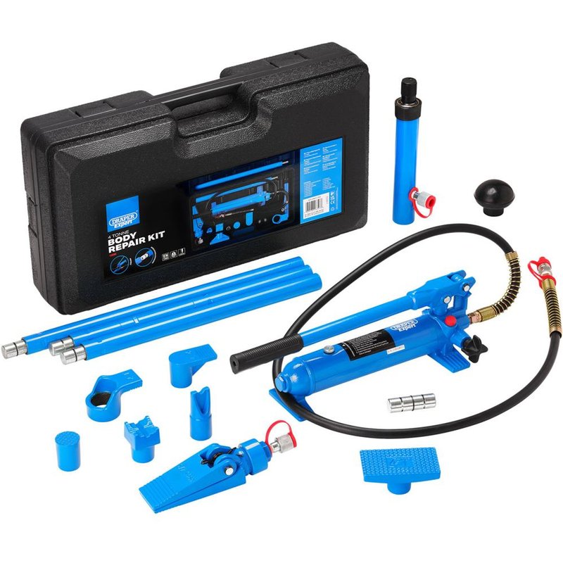 Draper Four-Tonne 15-Piece Expert Hydraulic Body Repair Kit - Blue, Blue