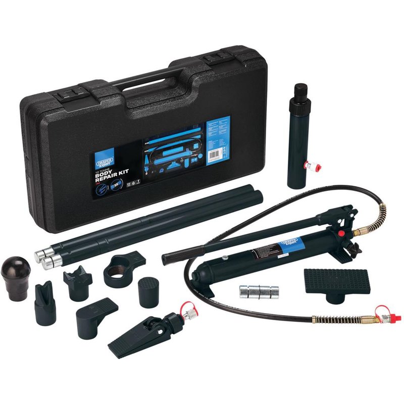 Draper 10-Tonne 14-Piece Expert Hydraulic Body Repair Kit - Blue, Blue