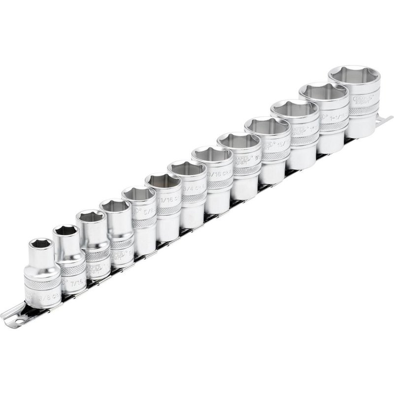 Draper Expert 13 Piece 1/2" Drive Socket Set Imperial on Rail 1/2"