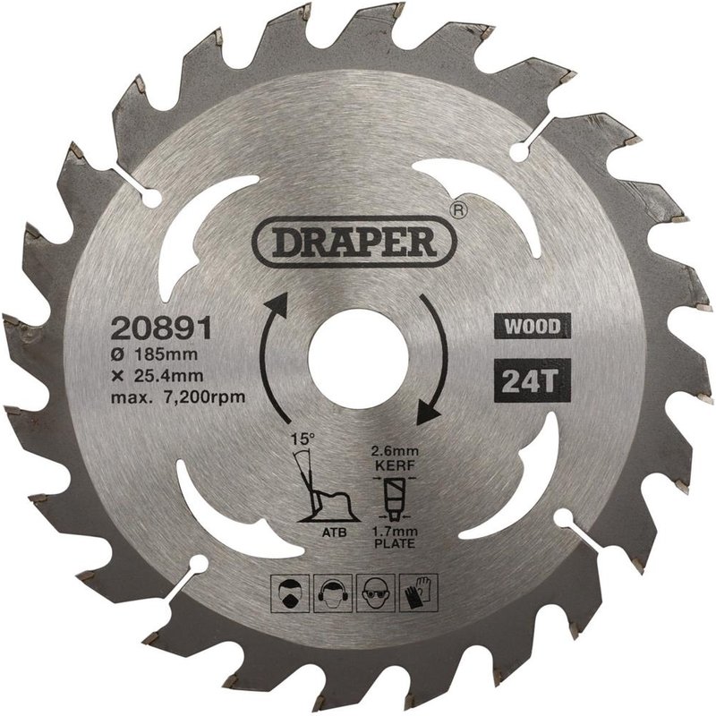 Draper TCT Wood Cutting Circular Saw Blade 185mm 24T 25.4mm