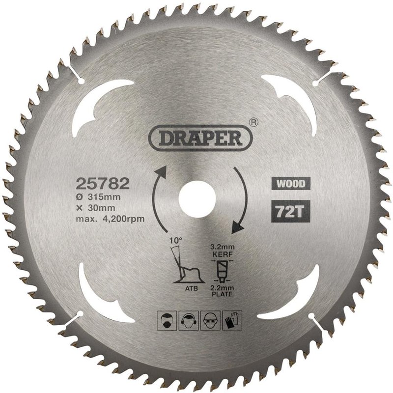 Draper TCT Wood Cutting Circular Saw Blade 315mm 72T 30mm