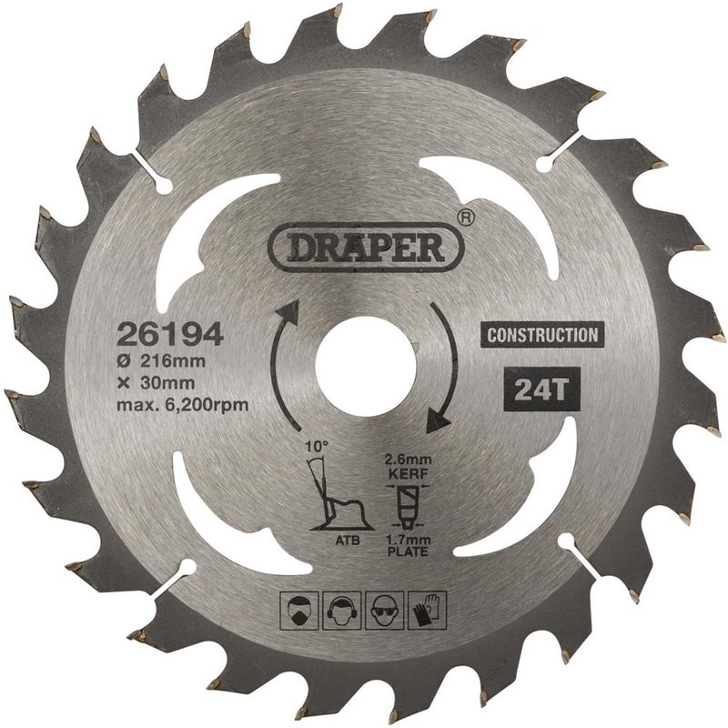 Draper TCT Construction Circular Saw Blade 216mm 24T 30mm