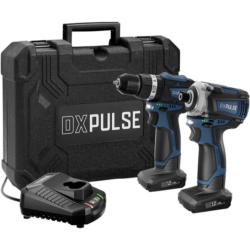Draper DXPULSE 12v Cordless Brushless Combi Drill and Impact Driver Kit 2 x 4ah Li-ion Charger Case