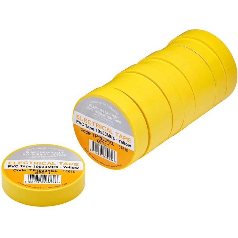 Draper PVC Electrical Insulation Tape Pack of 10 Yellow 19mm 33m
