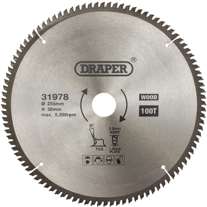 Draper TCT Triple Chip Grind Circular Saw Blade 255mm 100T 30mm