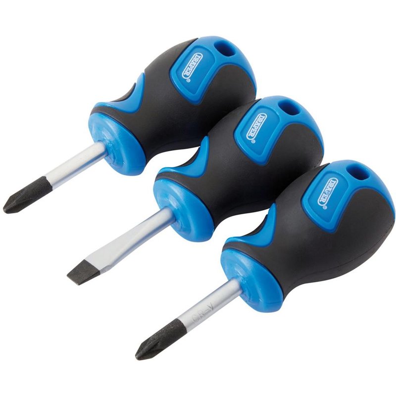 Draper 3 Piece Soft Grip Stubby Screwdriver Set