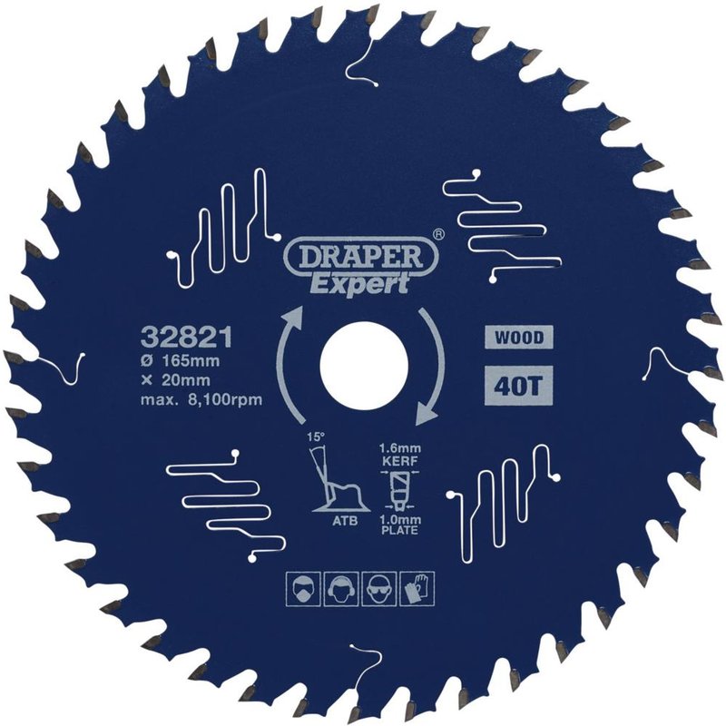 Draper Expert PTFE TCT Circular Saw Blade for Wood 165mm 40T 20mm