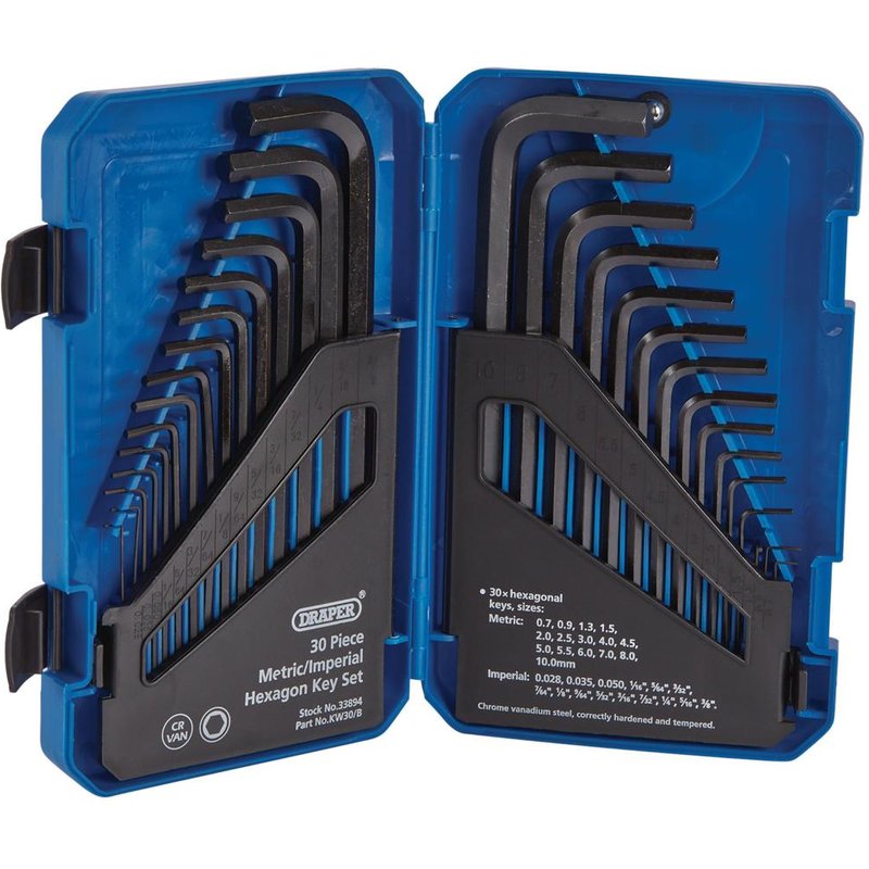 Draper 30 Piece Long Hexagon Allen Key Set Metric and Imperial
