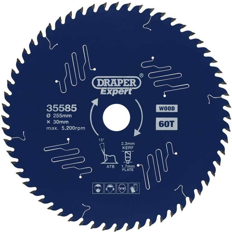 Draper Expert PTFE TCT Circular Saw Blade for Wood 255mm 60T 30mm