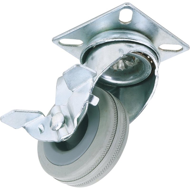 Draper Swivel Plate Fixing Rubber Wheeled Castor and Brake 50mm