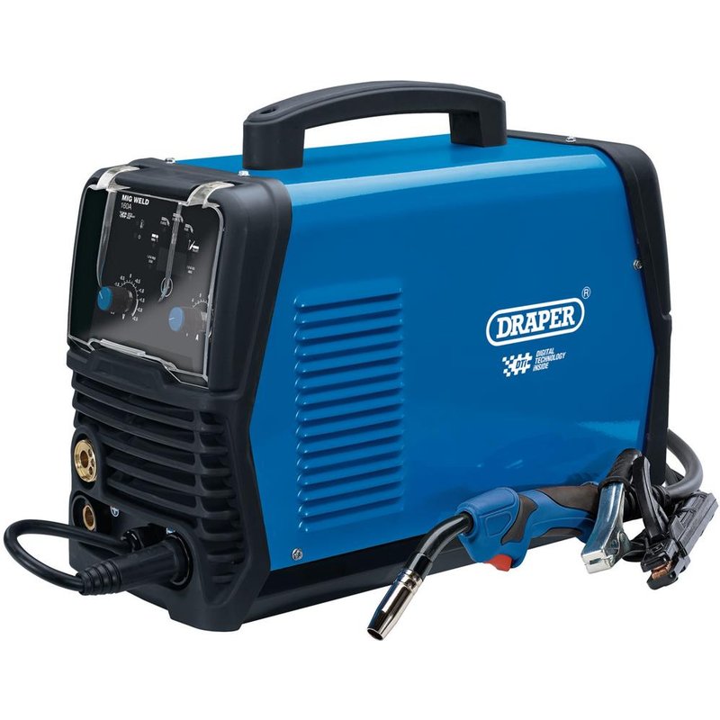 Draper 160A Gas and Gasless AC/DC MIG DTI Aluminium Welder - Blue, Blue
