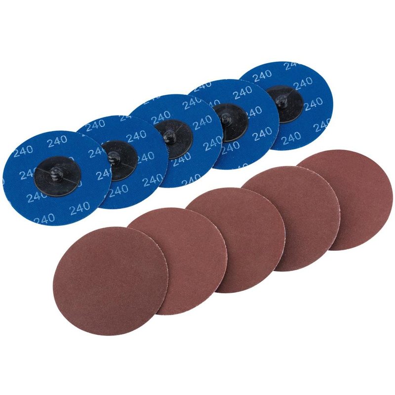 Draper 50mm Diameter Aluminium Oxide Sanding Disc 75mm 240g Pack of 10