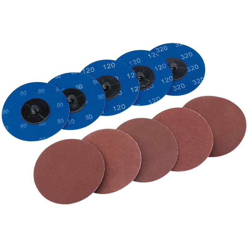 Draper 50mm Diameter Aluminium Oxide Sanding Disc 75mm Assorted Pack of 10