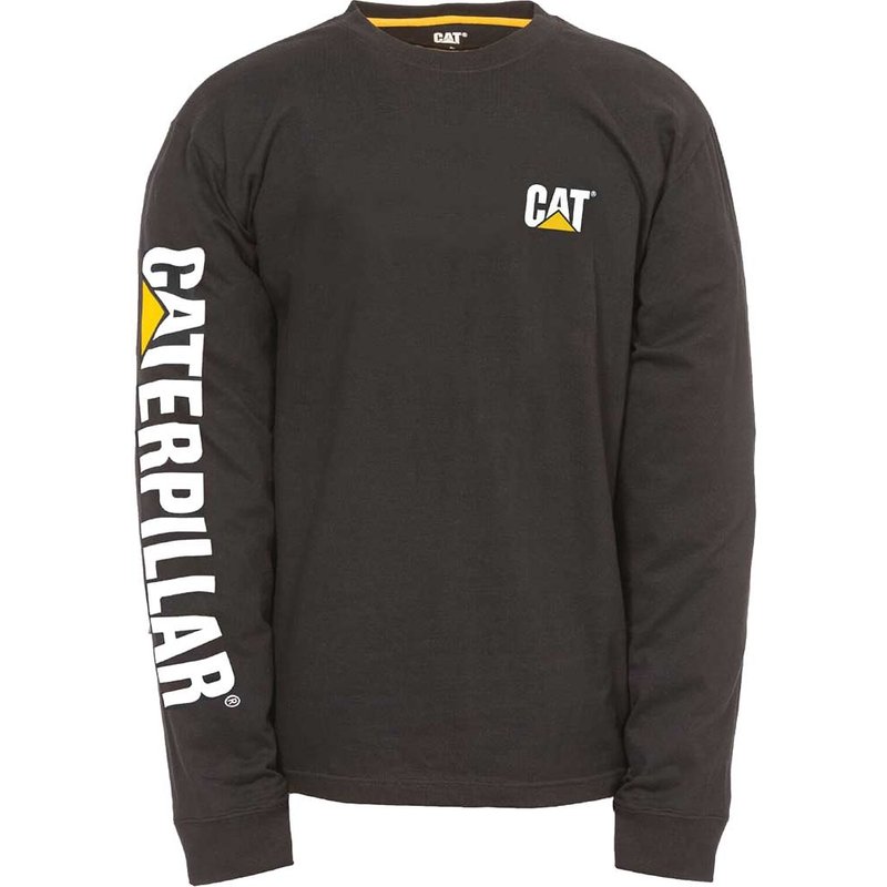 Caterpillar Mens Trademark Banner Long Sleeve T Shirt Black S