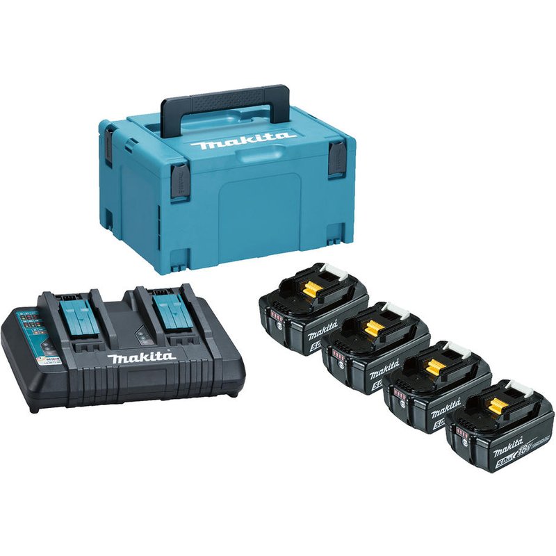 Makita 197627-6 18V LXT Power Source Kit 4 x 5.0Ah with Twin Charger & Makpac Carry Case 197627-6
