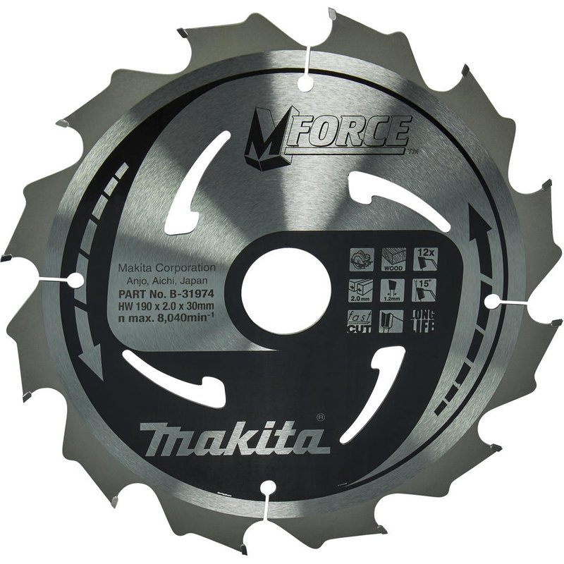 Makita MFORCE Circular Saw Blade for Wood Cutting 190mm 12T 30mm