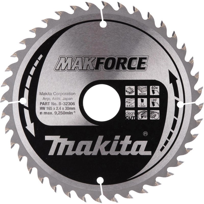 Makita MAKFORCE Circular Saw Blade for Wood Cutting 165mm 40T 30mm
