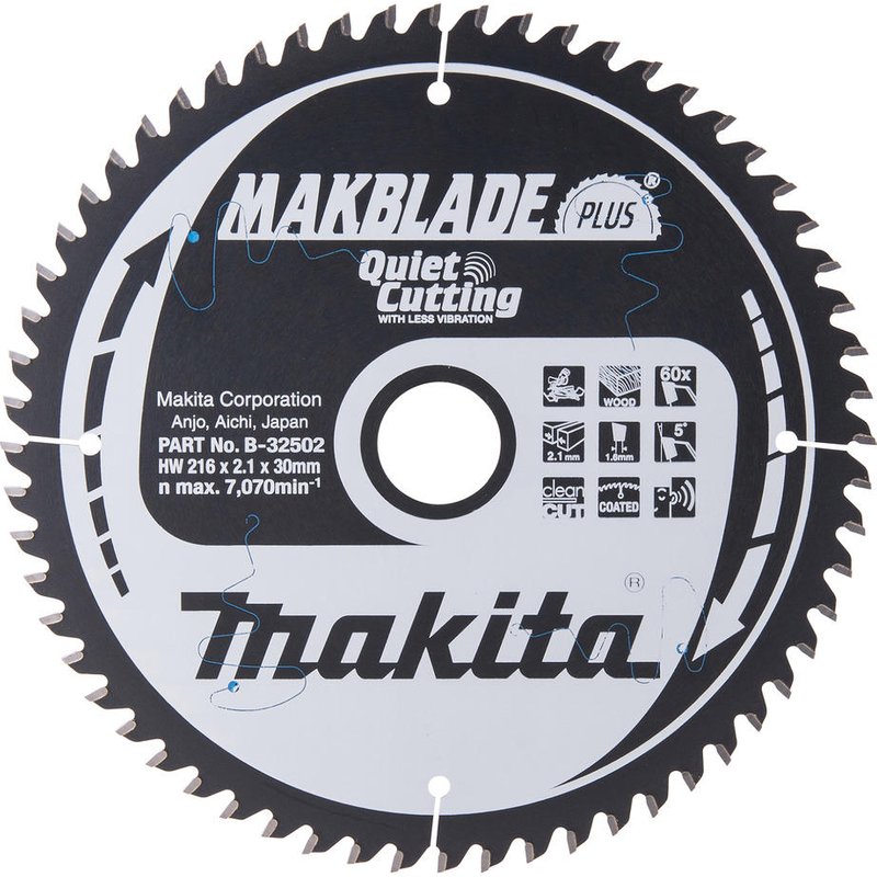 Makita MAKBLADE PLUS Circular Mitre Saw Blade for Wood 216mm 60T 30mm