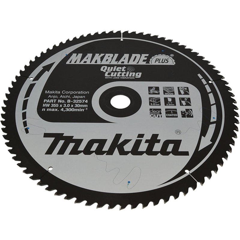 Makita MAKBLADE PLUS Circular Mitre Saw Blade for Wood 355mm 80T 30mm