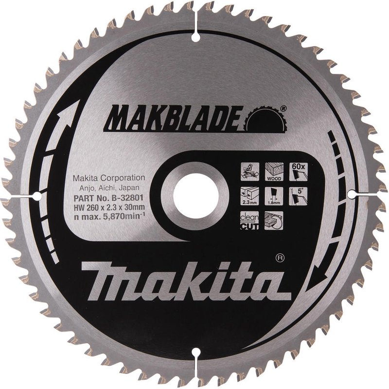Makita MAKBLADE Circular Saw Blade for Wood Cutting 260mm 60T 30mm