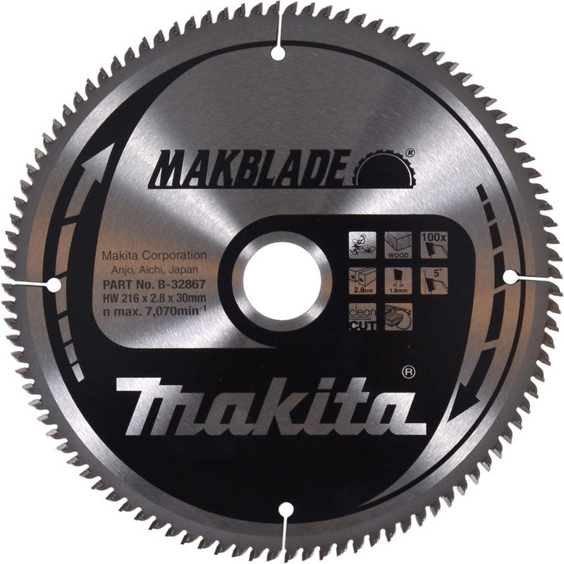 Makita MAKBLADE Circular Saw Blade for Wood Cutting 216mm 100T 30mm