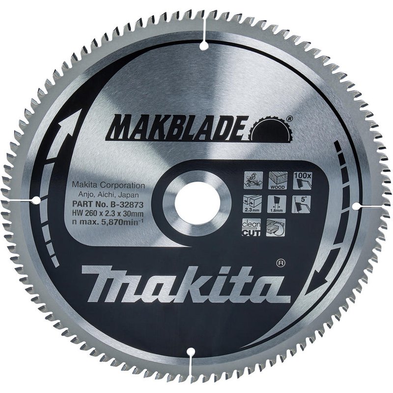 Makita MAKBLADE Circular Saw Blade for Wood Cutting 260mm 100T 30mm