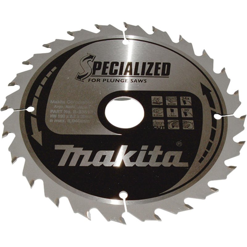 Makita SPECIALIZED Circular Plunge Saw Blade for Wood Cutting 190mm 24T 30mm