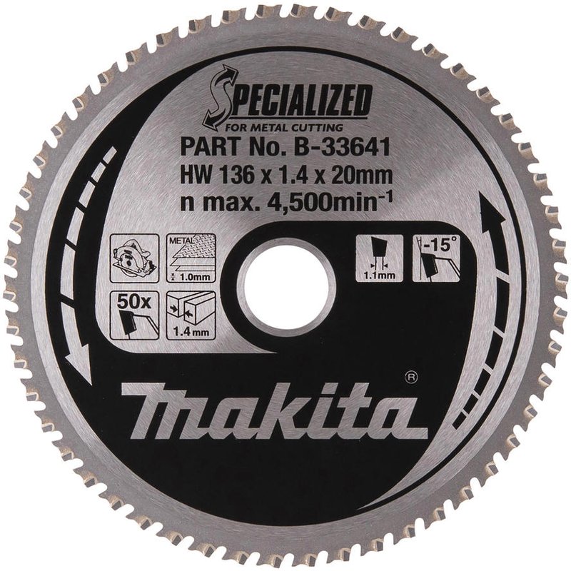 Makita SPECIALIZED Circular Saw Blade for Mild Steel Cutting 136mm 50T 20mm